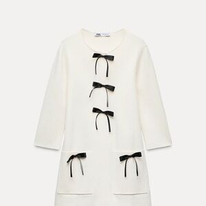 Zara Ivory Dress with Black Bow Details